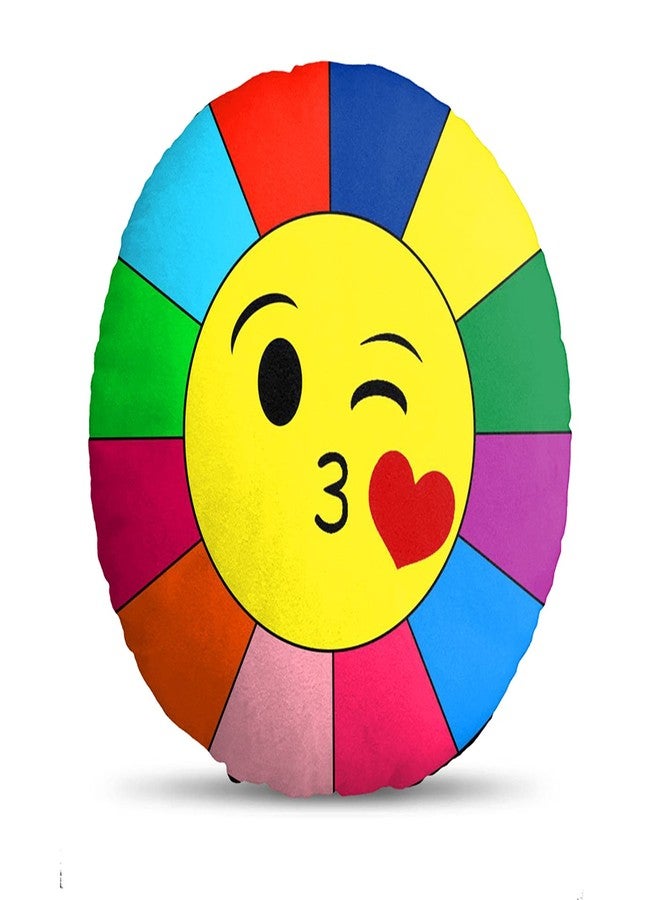 Ship Smart Round Shape Velvet Fabric Printed Soft Toy/Smiley/Emoji/Plush/Filled/Emoticons/Icons/Cool Cushions/Pillow, 14x14-inches (Multicolor) Design 22 - Image 1